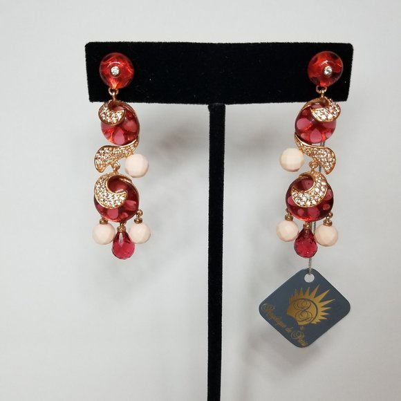 Angelique De Paris Women's Gold Plated Set of Long Red Earrings and Ring Size 6 - Picture 2 of 16